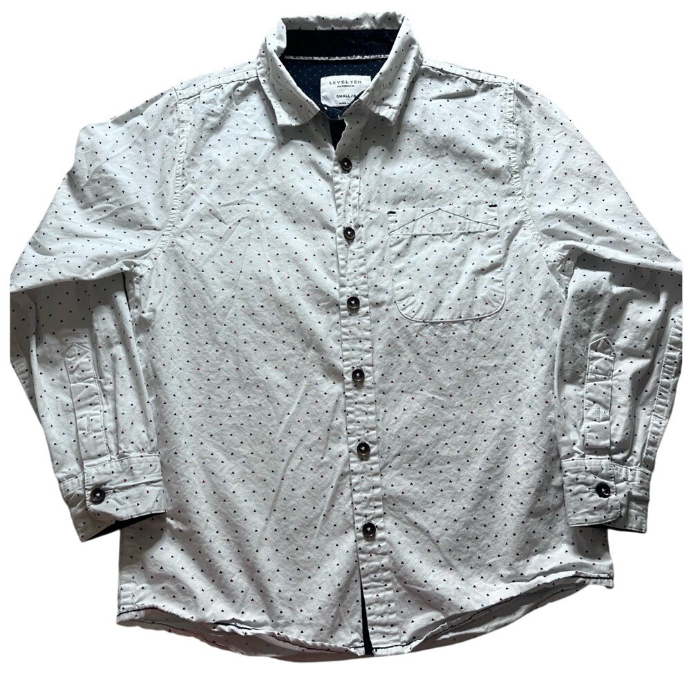 Stylish White Button-Down Shirt with Colored Triangle Dots